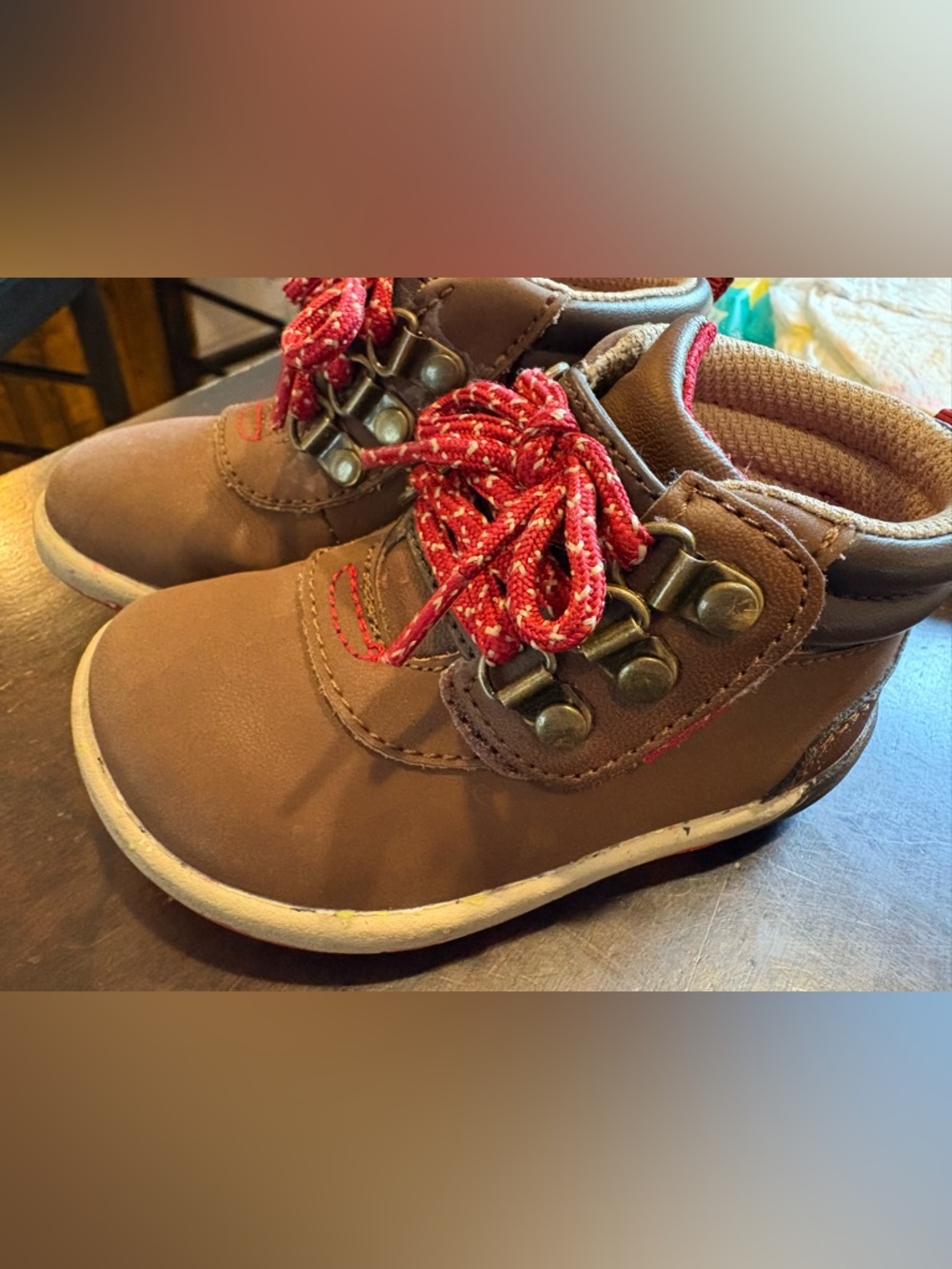 Merrell Brown Leather Casual Lace-Up Outdoor Boots Shoes with Red Laces